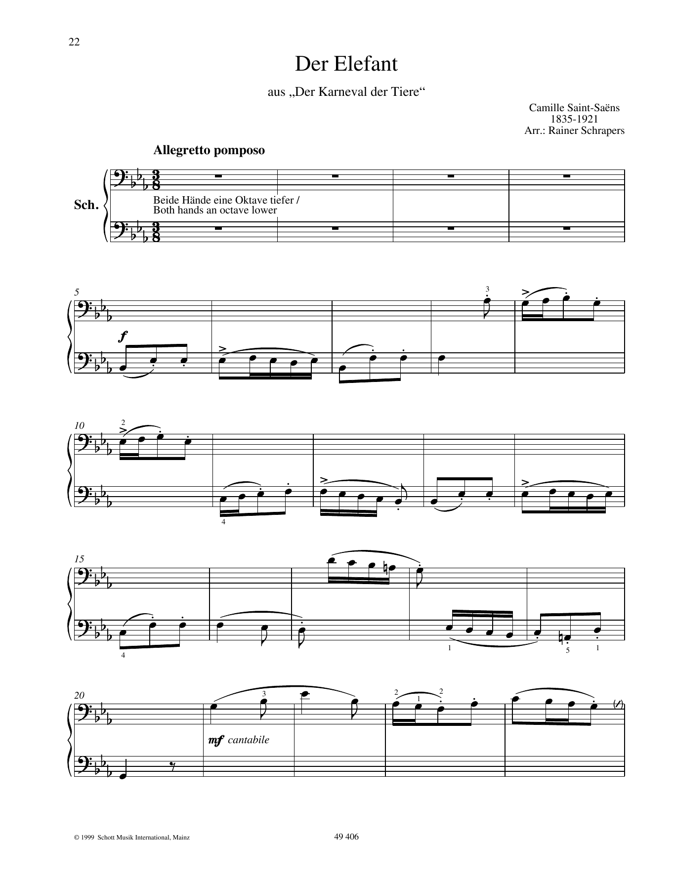 Learn to play Camille Saint-Saëns The Elephant sheet music for Piano Duet in minutes. Camille Saint-Saëns The Elephant sheet music preview music notes and score for Piano Duet including 4 page(s)