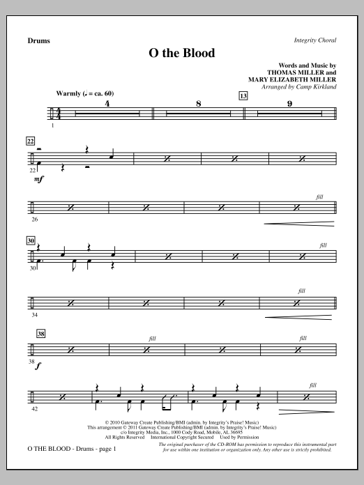 Learn to play Camp Kirkland O The Blood - Drums sheet music for Choir Instrumental Pak in minutes. Camp Kirkland O The Blood - Drums sheet music preview music notes and score for Choir Instrumental Pak including 2 page(s)