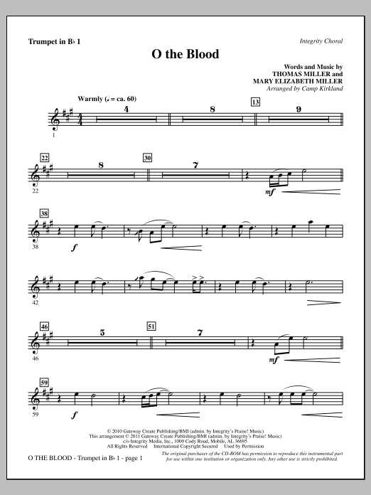 Learn to play Camp Kirkland O The Blood - Trumpet 1 sheet music for Choir Instrumental Pak in minutes. Camp Kirkland O The Blood - Trumpet 1 sheet music preview music notes and score for Choir Instrumental Pak including 2 page(s)