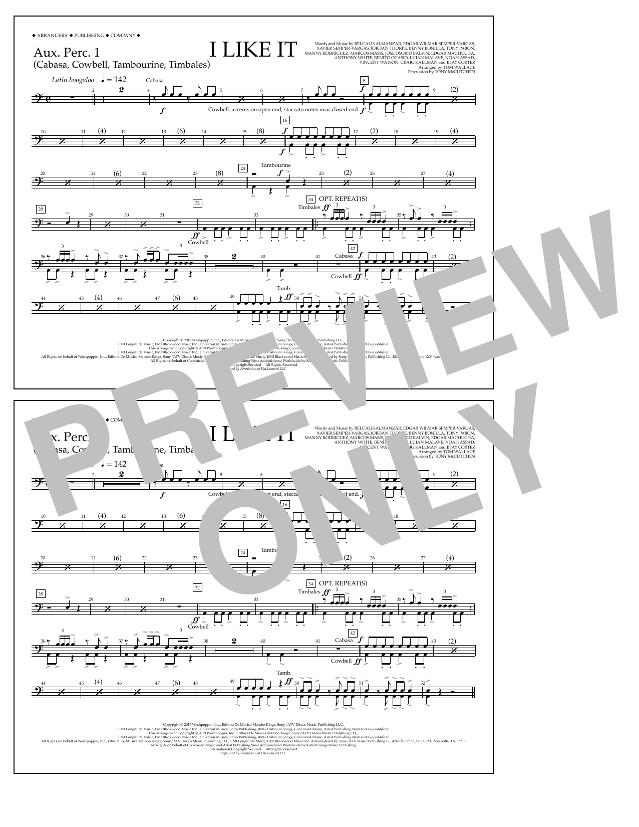 Cardi B, Bad Bunny & J Balvin I Like It (arr. Tom Wallace) - Aux. Perc. 1 sheet music, chords, lyrics - Printable PDF for Marching Band