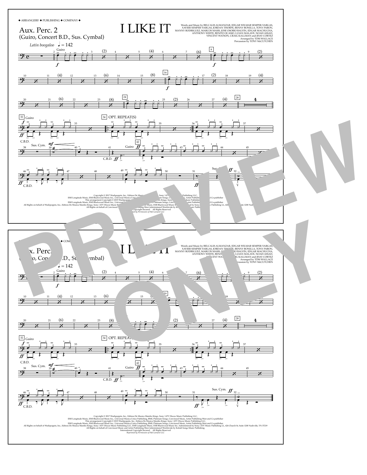 Cardi B, Bad Bunny & J Balvin I Like It (arr. Tom Wallace) - Aux. Perc. 2 sheet music, chords, lyrics - Printable PDF for Marching Band