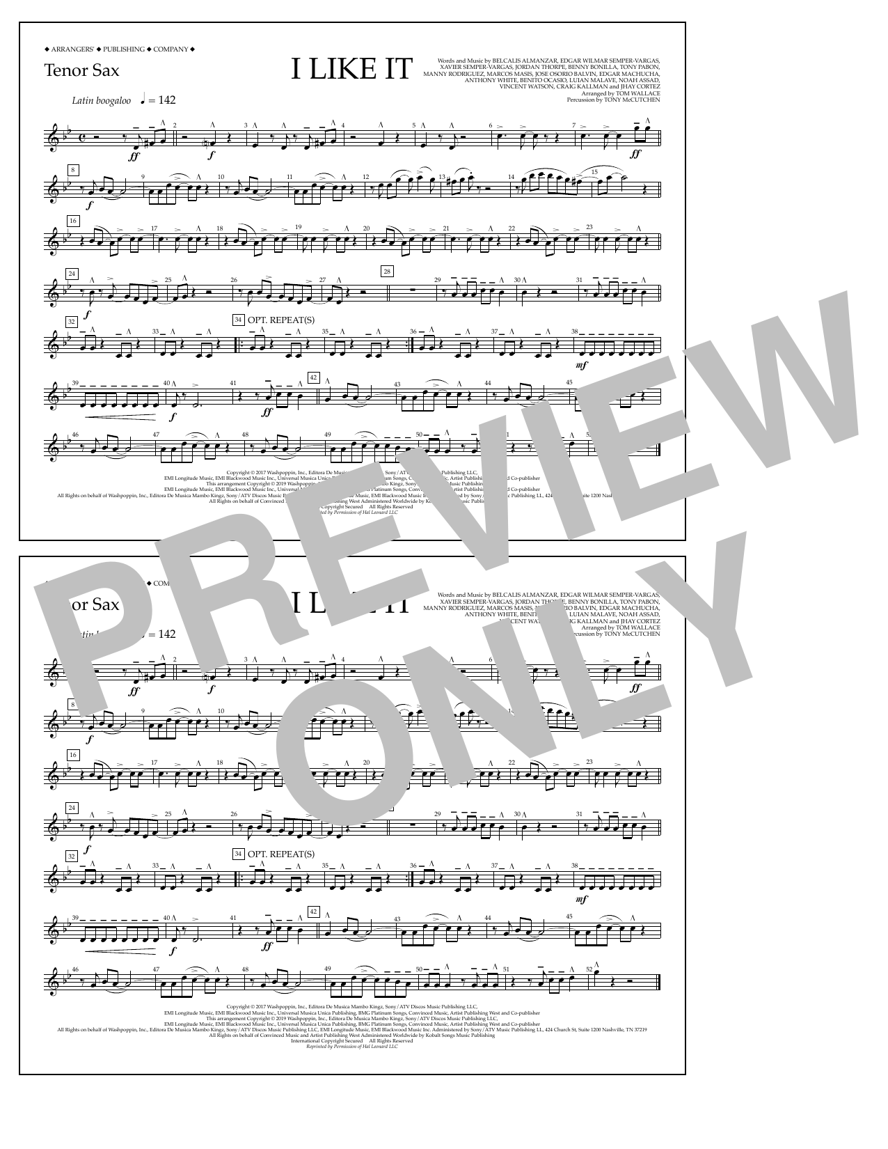 Cardi B, Bad Bunny & J Balvin I Like It (arr. Tom Wallace) - Tenor Sax sheet music, chords, lyrics - Printable PDF for Marching Band