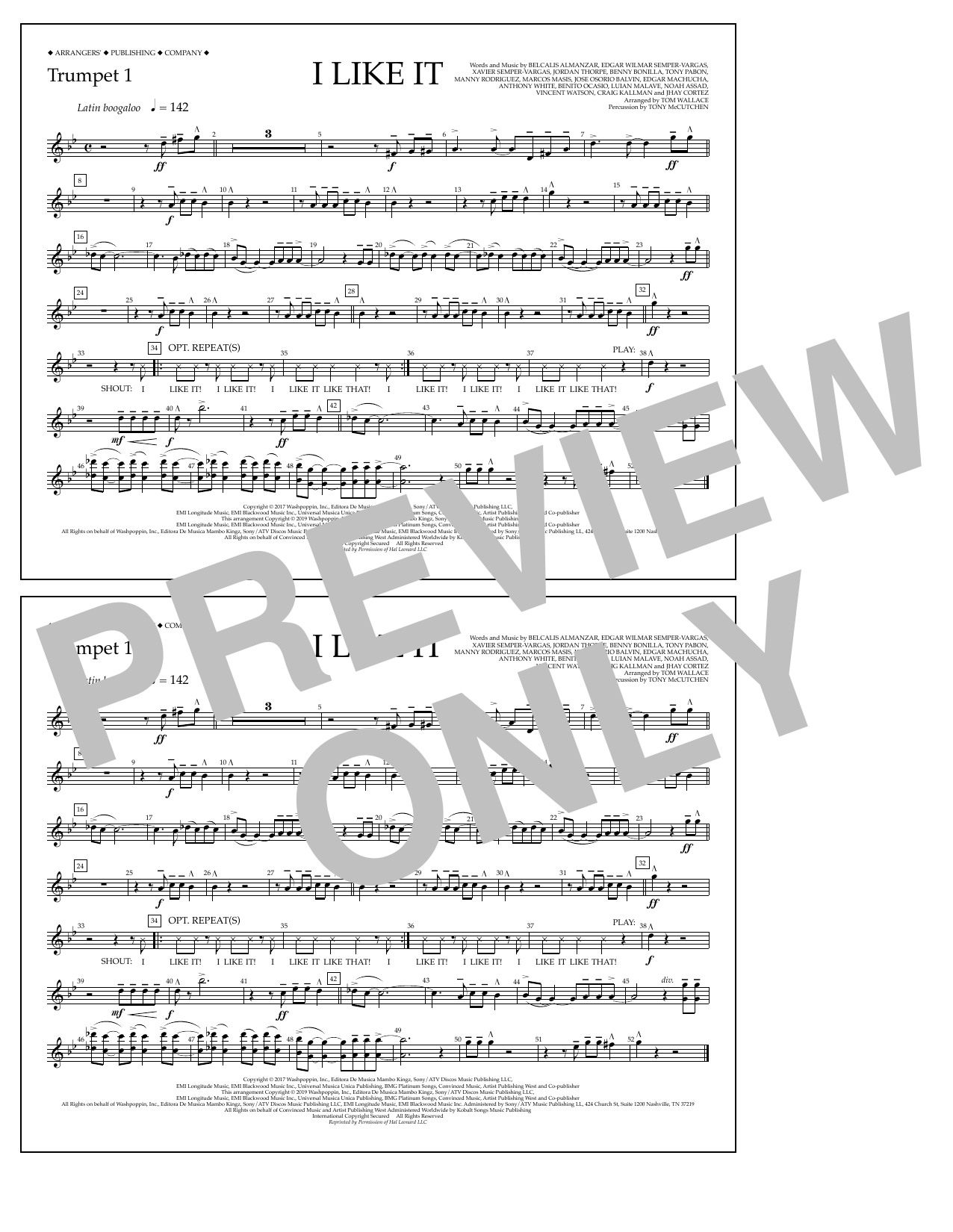 Cardi B, Bad Bunny & J Balvin I Like It (arr. Tom Wallace) - Trumpet 1 sheet music, chords, lyrics - Printable PDF for Marching Band