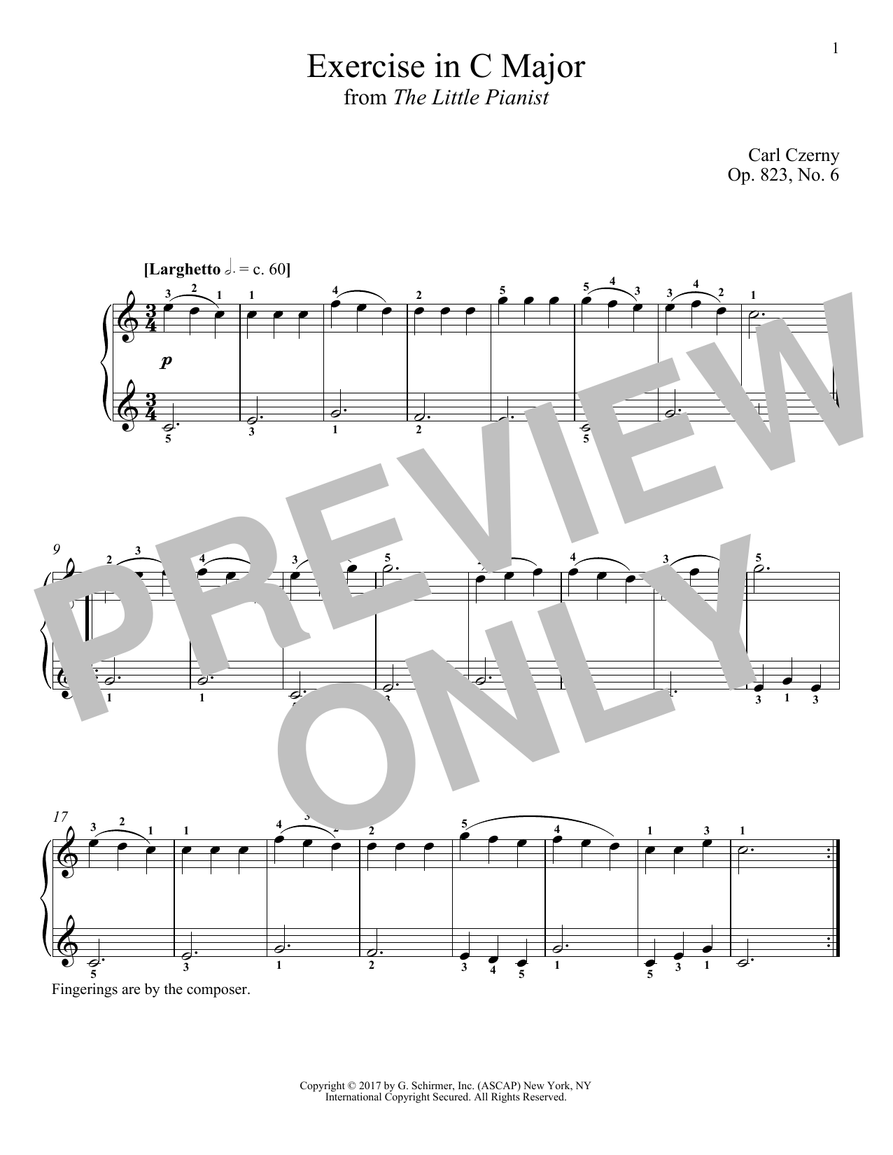 Carl Czerny Exercise in C Major, Op. 823, No. 6 sheet music, chords, lyrics - Printable PDF for Piano