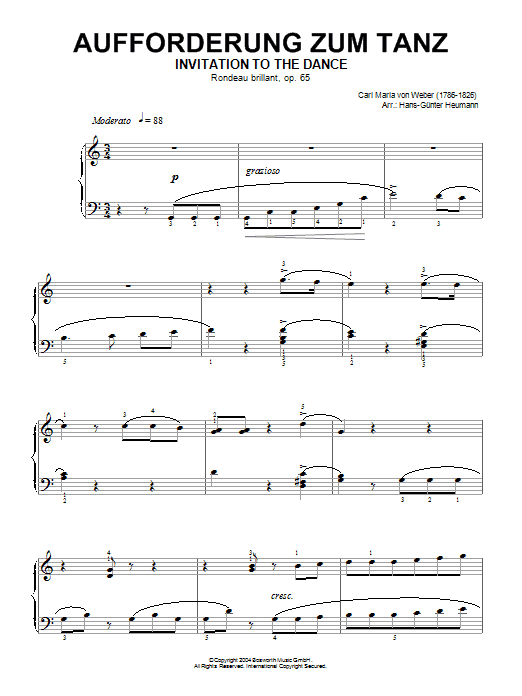 Carl Maria von Weber Invitation To The Dance, Rondeau Brillant, Op.65 sheet music, chords, lyrics - Printable PDF for Piano