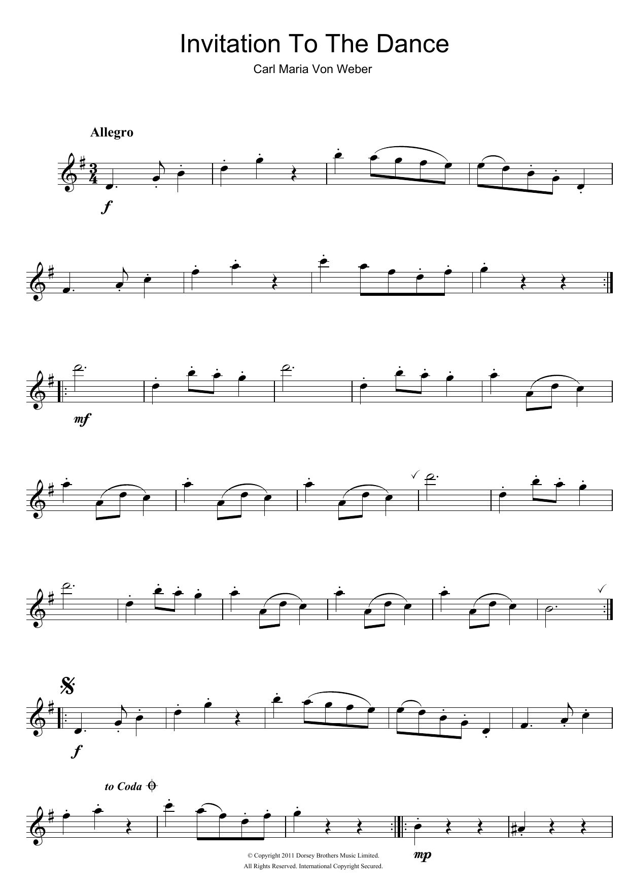 Carl Maria von Weber Invitation To The Dance, Rondeau Brillant, Op.65 sheet music, chords, lyrics - Printable PDF for Alto Saxophone