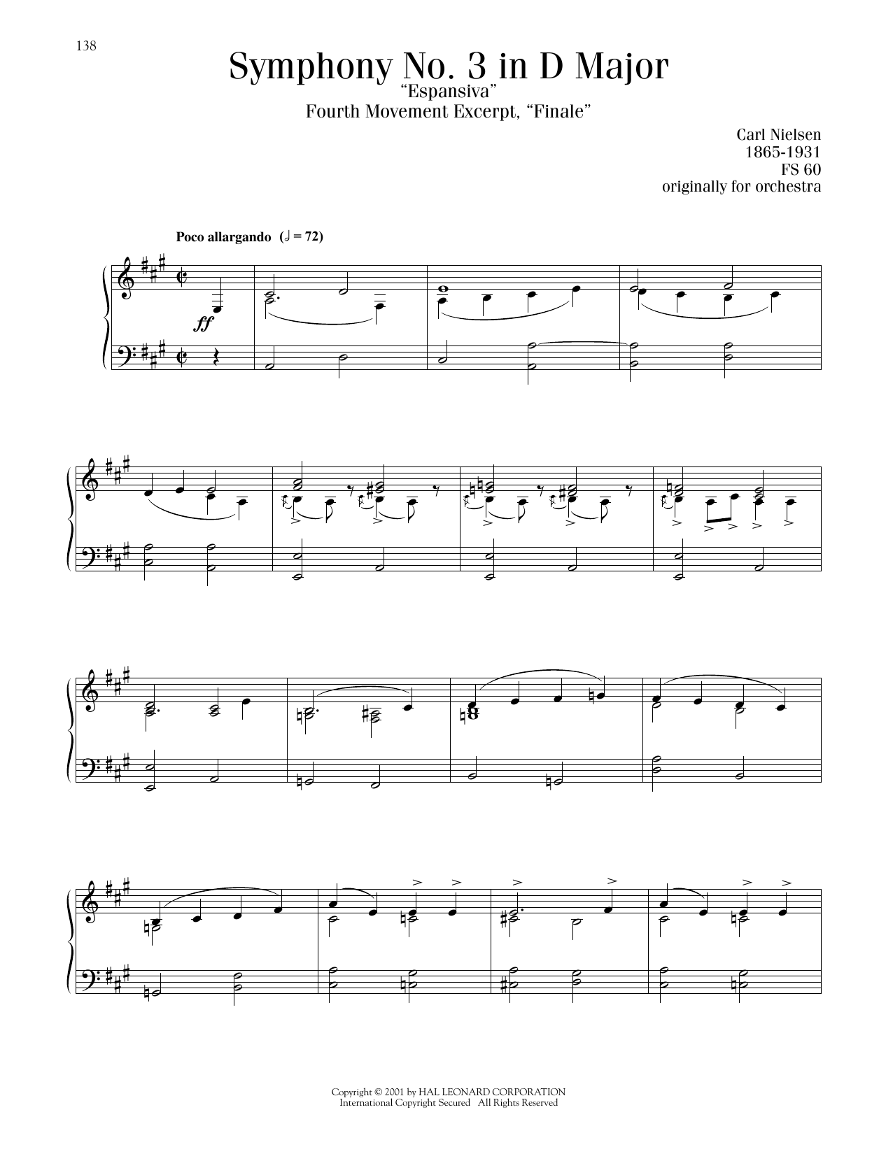 Carl Nielsen Symphony No. 3 In D Major (Espansiva), 4th Movement sheet music, chords, lyrics - Printable PDF for Piano Solo