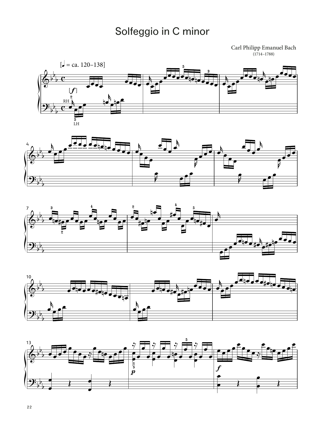 Carl Philipp Emanuel Bach Solfeggio in C minor, H. 220 (LCME Piano 2018 Grade 6 List A) sheet music, chords, lyrics - Printable PDF for Piano Solo