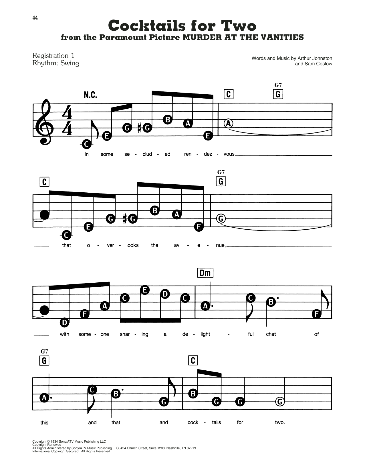 Carl Brisson Cocktails For Two sheet music preview music notes and score for E-Z Play Today including 3 page(s)