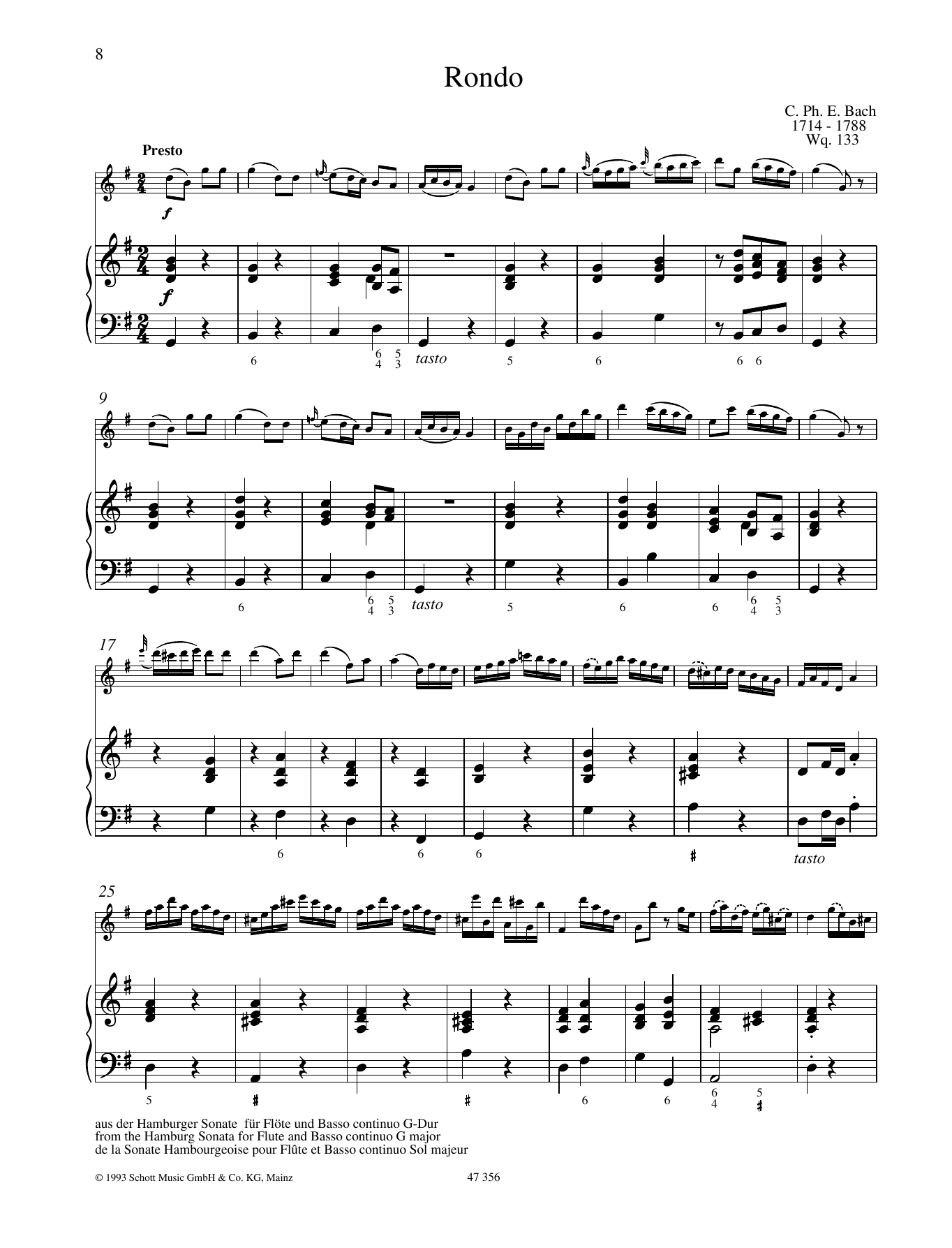 Learn to play Carl Philipp Emanuel Bach Rondo sheet music for Woodwind Solo in minutes. Carl Philipp Emanuel Bach Rondo sheet music preview music notes and score for Woodwind Solo including 8 page(s)