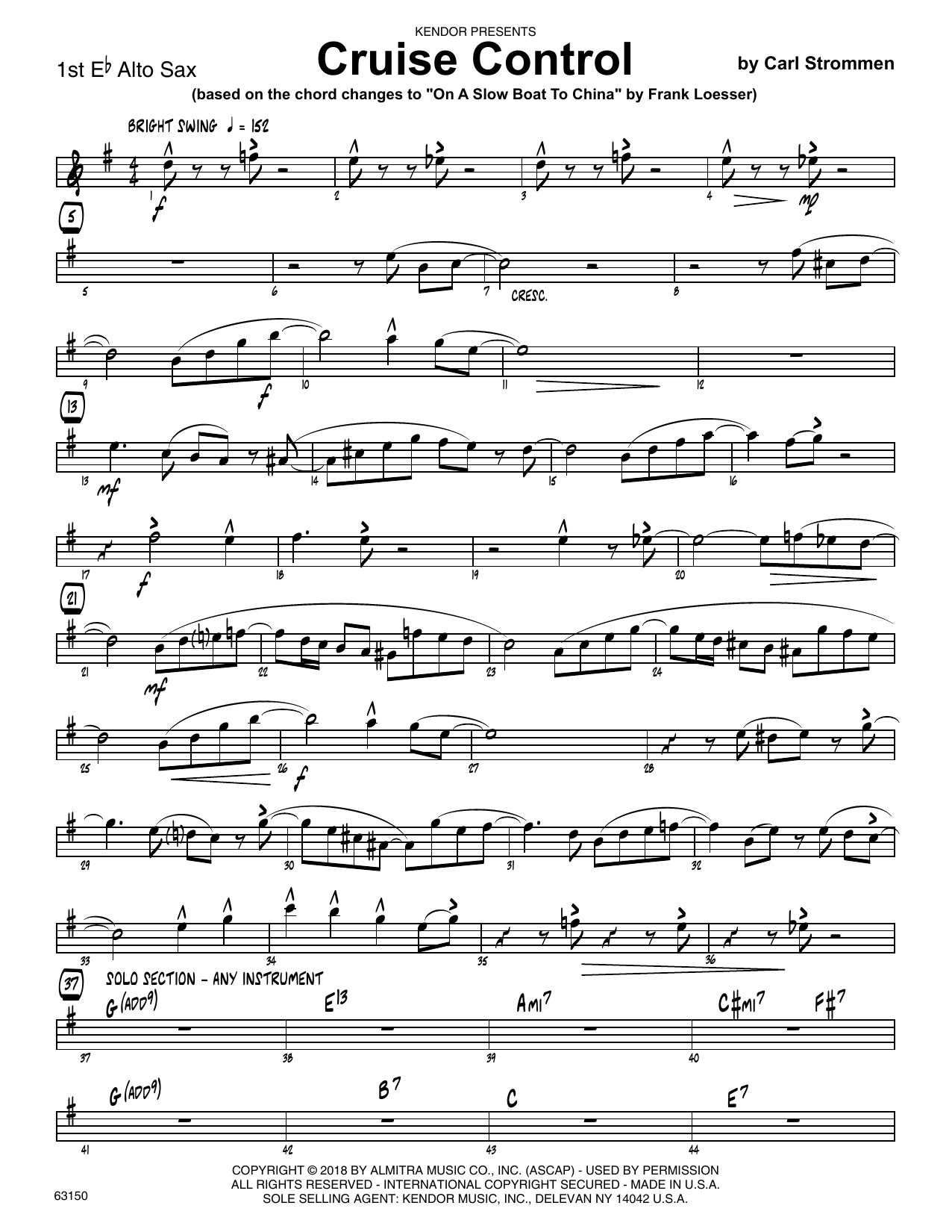 Learn to play Carl Strommen Cruise Control - 1st Eb Alto Saxophone sheet music for Jazz Ensemble in minutes. Carl Strommen Cruise Control - 1st Eb Alto Saxophone sheet music preview music notes and score for Jazz Ensemble including 2 page(s)