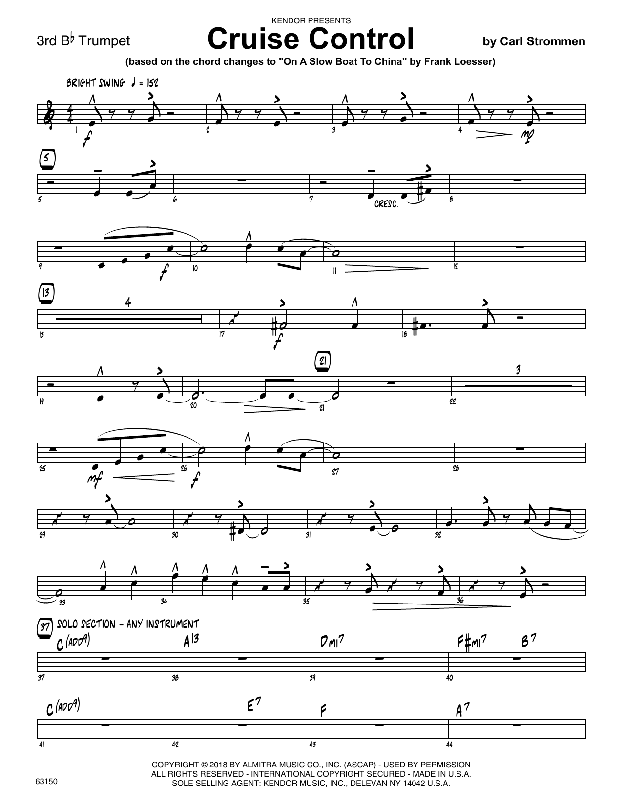 Learn to play Carl Strommen Cruise Control - 3rd Bb Trumpet sheet music for Jazz Ensemble in minutes. Carl Strommen Cruise Control - 3rd Bb Trumpet sheet music preview music notes and score for Jazz Ensemble including 2 page(s)