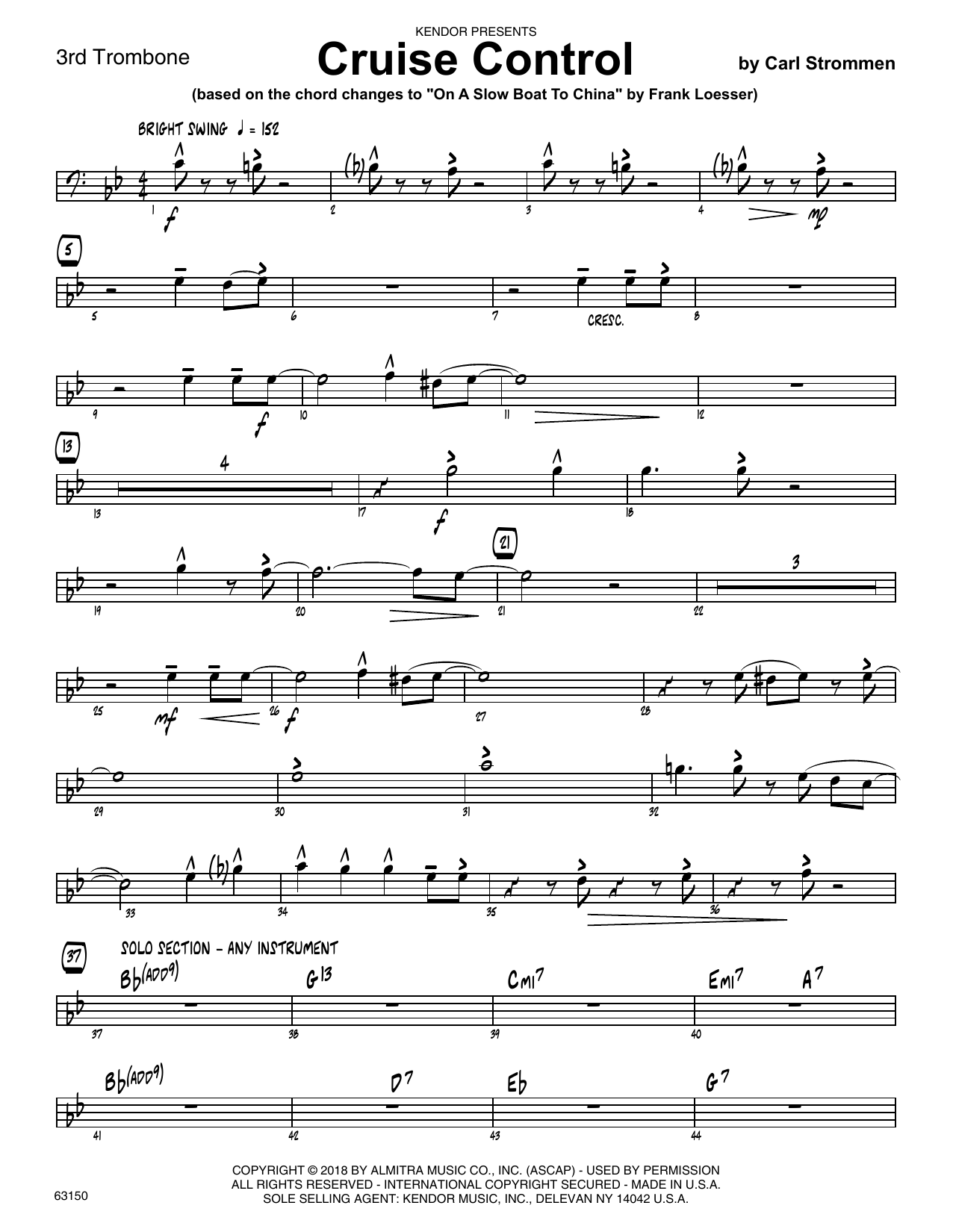 Learn to play Carl Strommen Cruise Control - 3rd Trombone sheet music for Jazz Ensemble in minutes. Carl Strommen Cruise Control - 3rd Trombone sheet music preview music notes and score for Jazz Ensemble including 2 page(s)