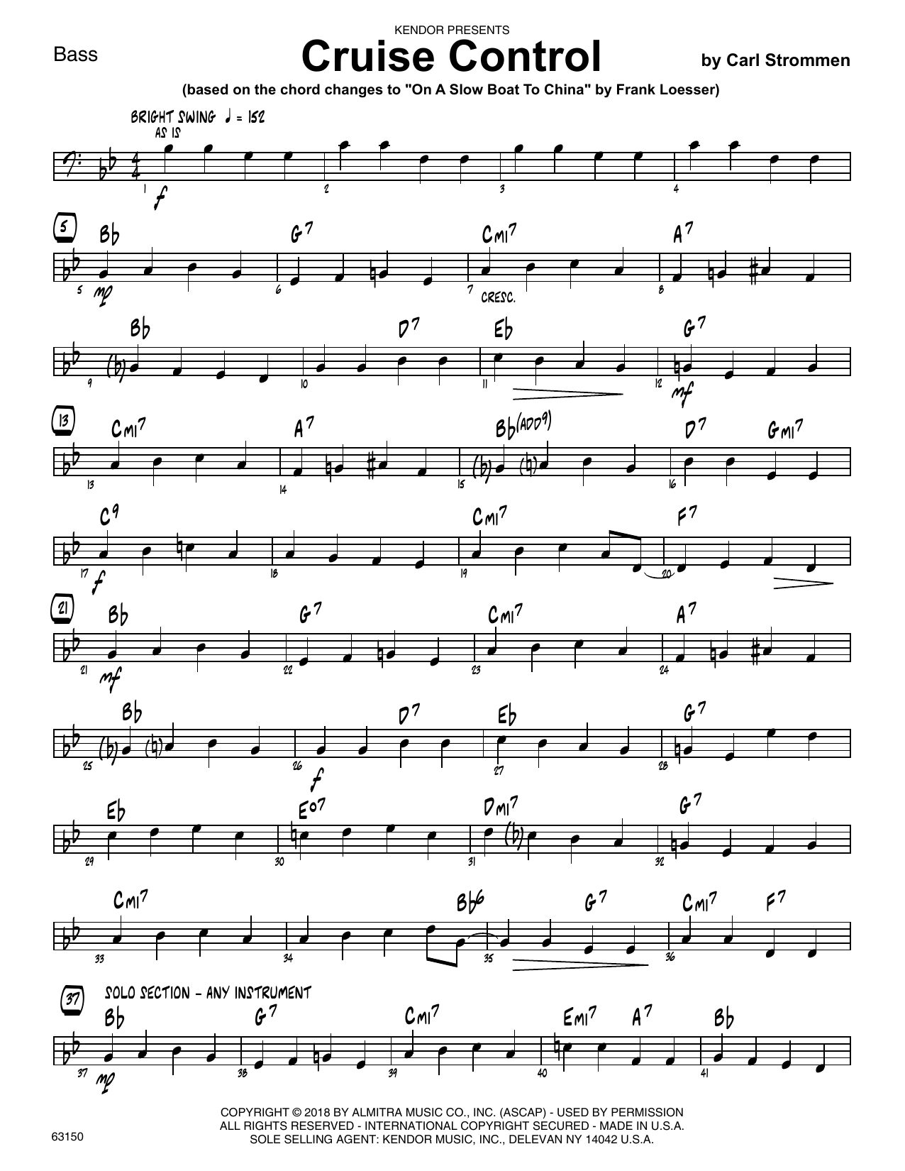 Learn to play Carl Strommen Cruise Control - Bass sheet music for Jazz Ensemble in minutes. Carl Strommen Cruise Control - Bass sheet music preview music notes and score for Jazz Ensemble including 2 page(s)