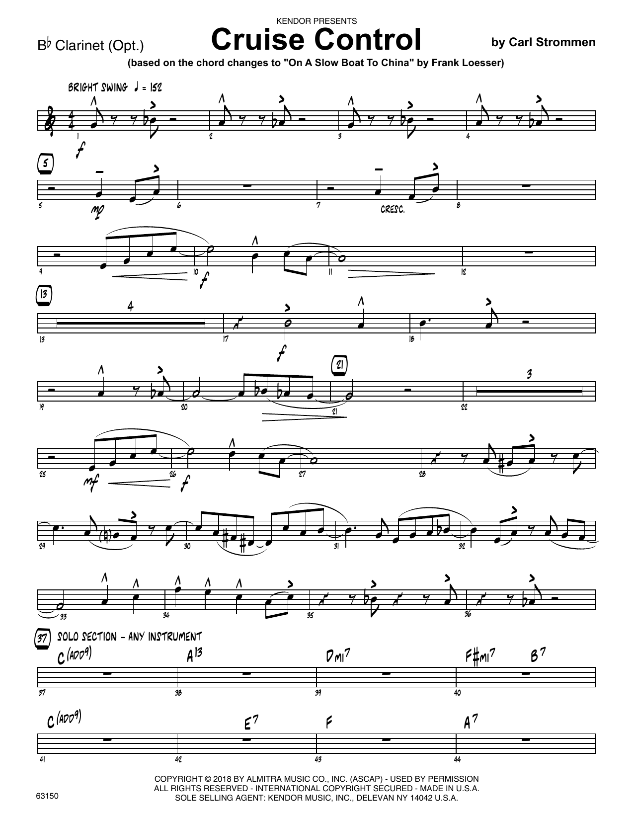 Learn to play Carl Strommen Cruise Control - Bb Clarinet sheet music for Jazz Ensemble in minutes. Carl Strommen Cruise Control - Bb Clarinet sheet music preview music notes and score for Jazz Ensemble including 2 page(s)