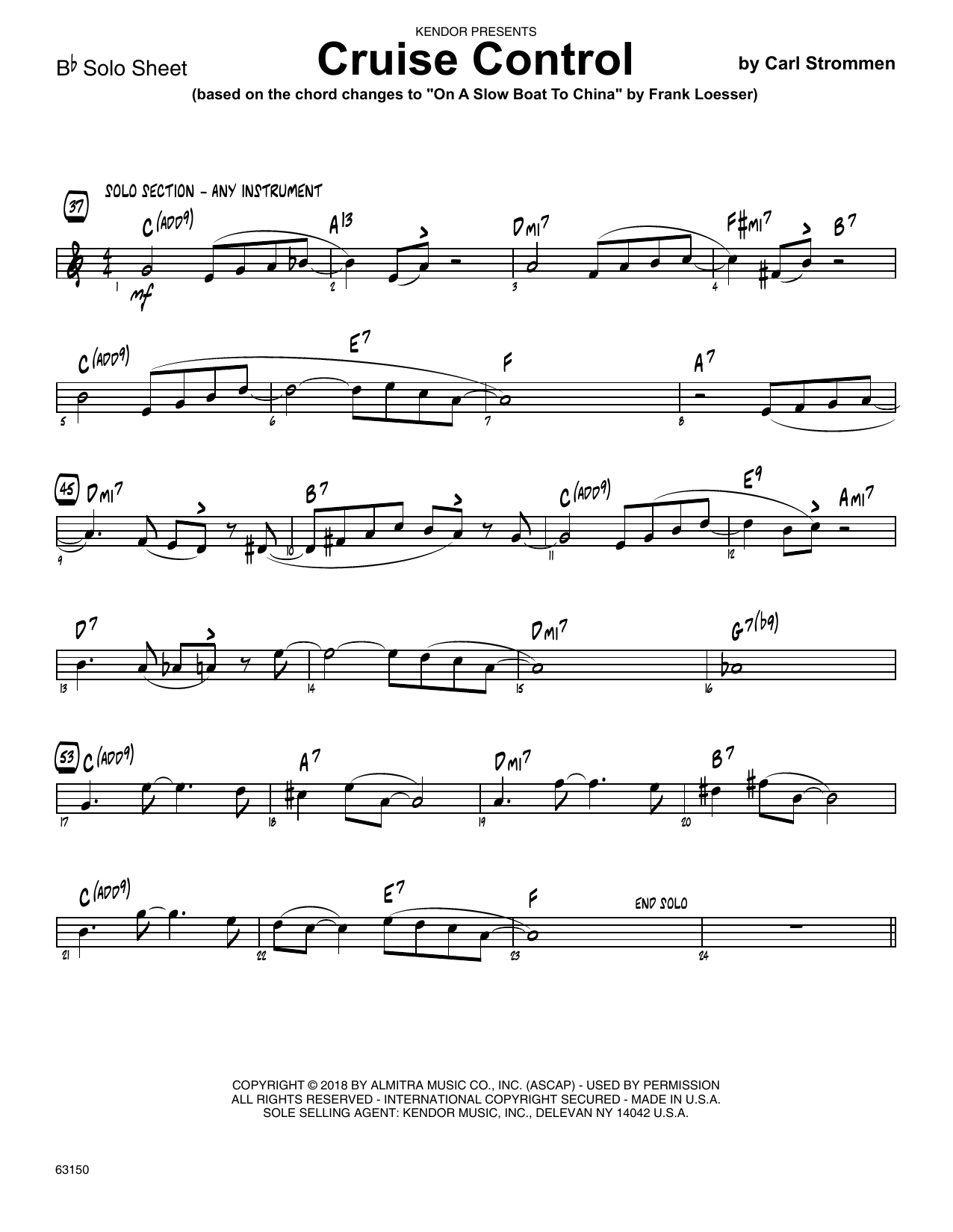 Learn to play Carl Strommen Cruise Control - Bb Solo Sheet sheet music for Jazz Ensemble in minutes. Carl Strommen Cruise Control - Bb Solo Sheet sheet music preview music notes and score for Jazz Ensemble including 2 page(s)