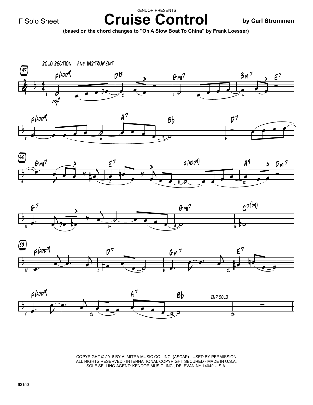 Learn to play Carl Strommen Cruise Control - Solo Sheet for F Instruments sheet music for Jazz Ensemble in minutes. Carl Strommen Cruise Control - Solo Sheet for F Instruments sheet music preview music notes and score for Jazz Ensemble including 2 page(s)