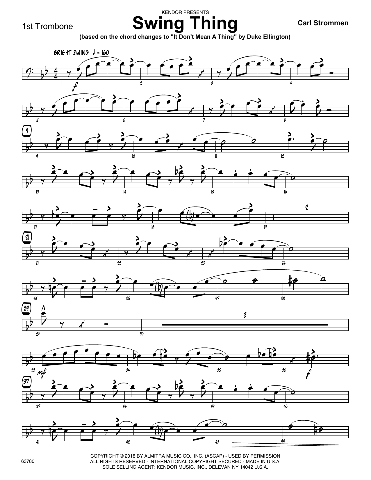Learn to play Carl Strommen Swing Thing - 1st Trombone sheet music for Jazz Ensemble in minutes. Carl Strommen Swing Thing - 1st Trombone sheet music preview music notes and score for Jazz Ensemble including 2 page(s)