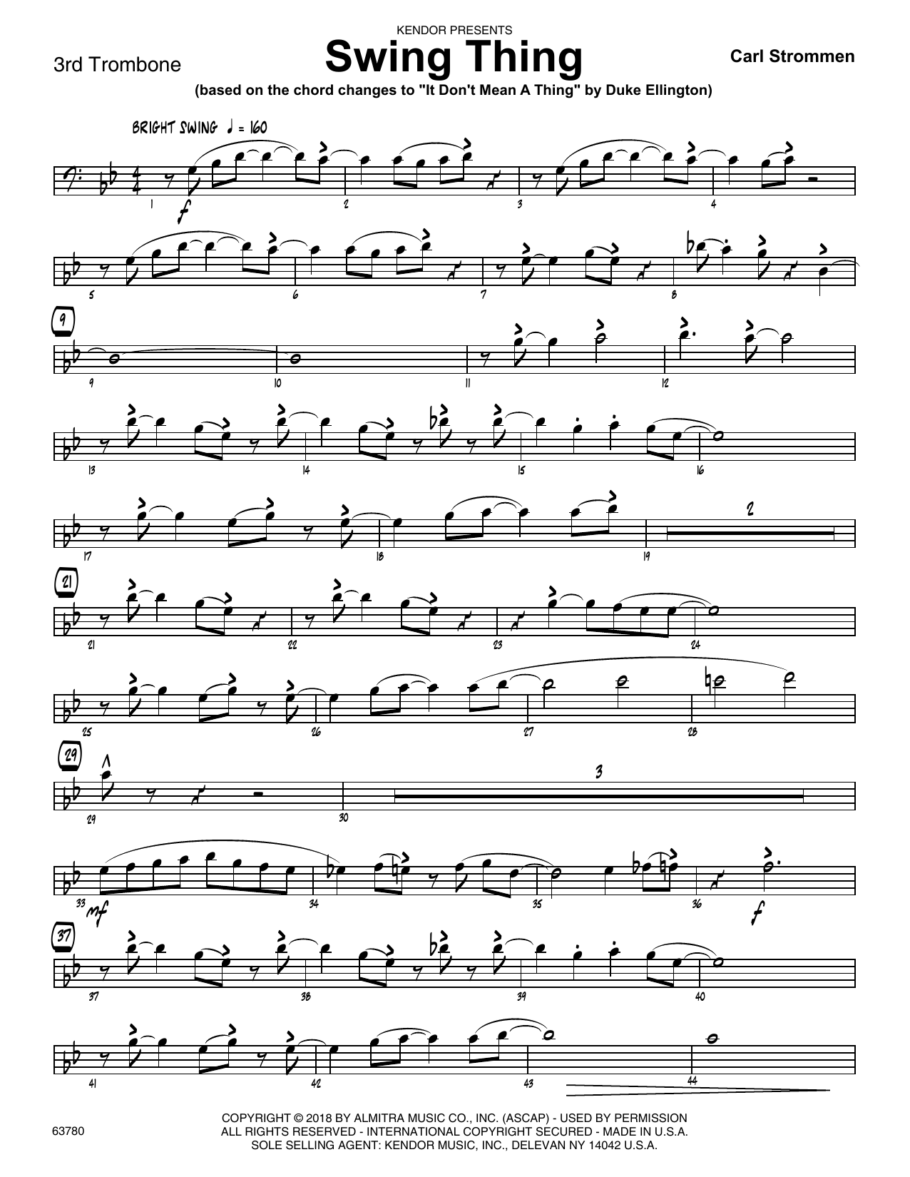 Learn to play Carl Strommen Swing Thing - 3rd Trombone sheet music for Jazz Ensemble in minutes. Carl Strommen Swing Thing - 3rd Trombone sheet music preview music notes and score for Jazz Ensemble including 2 page(s)
