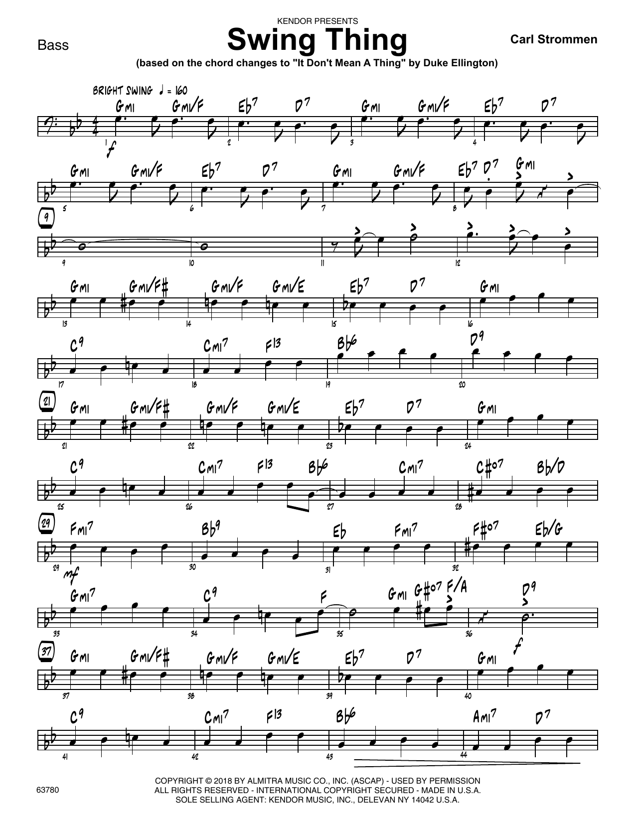 Learn to play Carl Strommen Swing Thing - Bass sheet music for Jazz Ensemble in minutes. Carl Strommen Swing Thing - Bass sheet music preview music notes and score for Jazz Ensemble including 2 page(s)