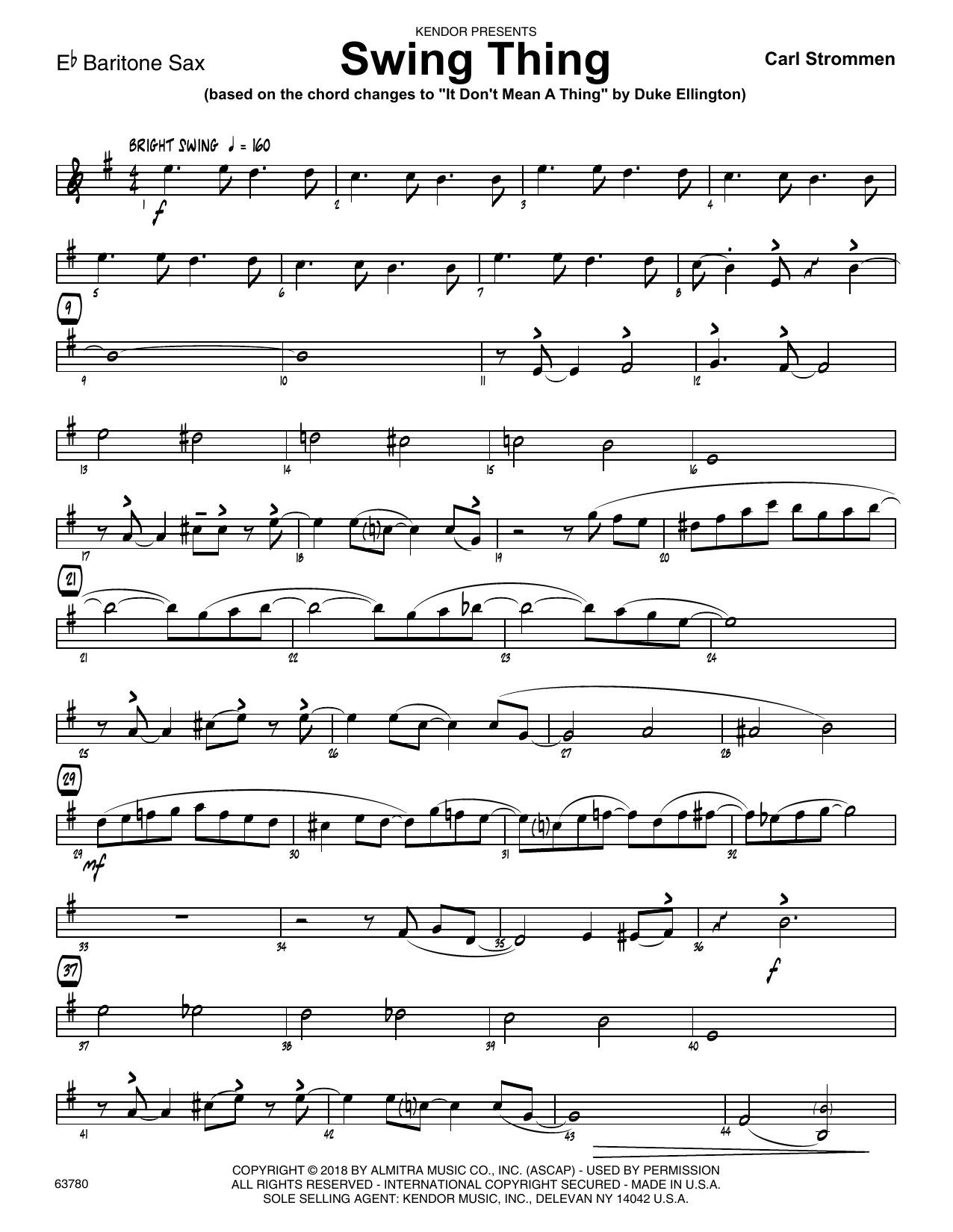 Learn to play Carl Strommen Swing Thing - Eb Baritone Saxophone sheet music for Jazz Ensemble in minutes. Carl Strommen Swing Thing - Eb Baritone Saxophone sheet music preview music notes and score for Jazz Ensemble including 2 page(s)