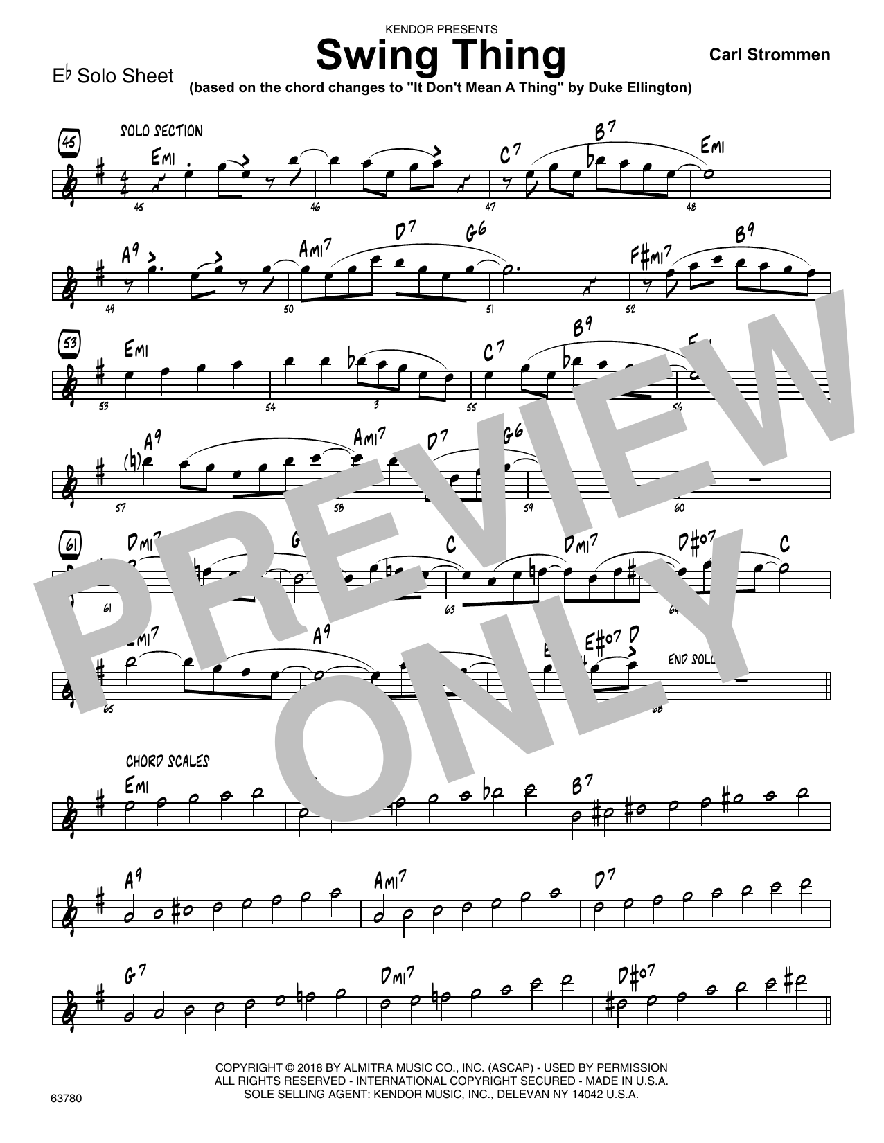 Learn to play Carl Strommen Swing Thing - Eb Solo Sheet sheet music for Jazz Ensemble in minutes. Carl Strommen Swing Thing - Eb Solo Sheet sheet music preview music notes and score for Jazz Ensemble including 1 page(s)