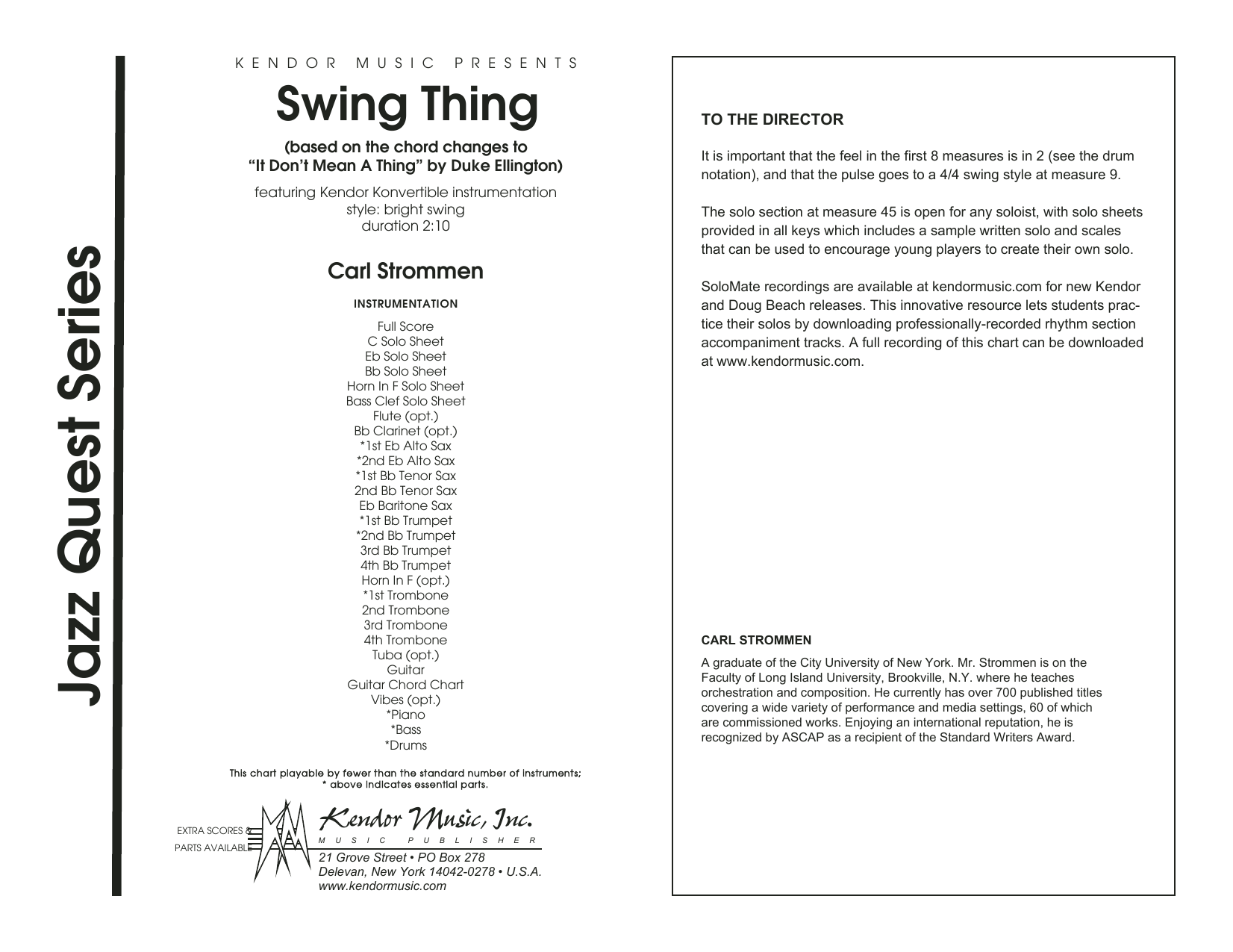 Learn to play Carl Strommen Swing Thing - Full Score sheet music for Jazz Ensemble in minutes. Carl Strommen Swing Thing - Full Score sheet music preview music notes and score for Jazz Ensemble including 12 page(s)