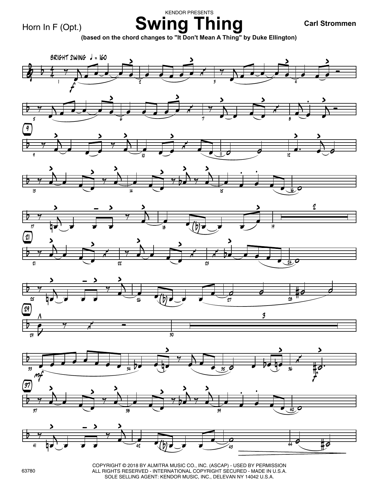 Learn to play Carl Strommen Swing Thing - Horn in F sheet music for Jazz Ensemble in minutes. Carl Strommen Swing Thing - Horn in F sheet music preview music notes and score for Jazz Ensemble including 2 page(s)
