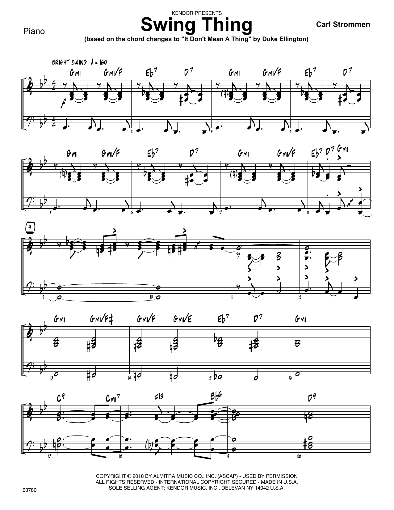 Learn to play Carl Strommen Swing Thing - Piano sheet music for Jazz Ensemble in minutes. Carl Strommen Swing Thing - Piano sheet music preview music notes and score for Jazz Ensemble including 4 page(s)