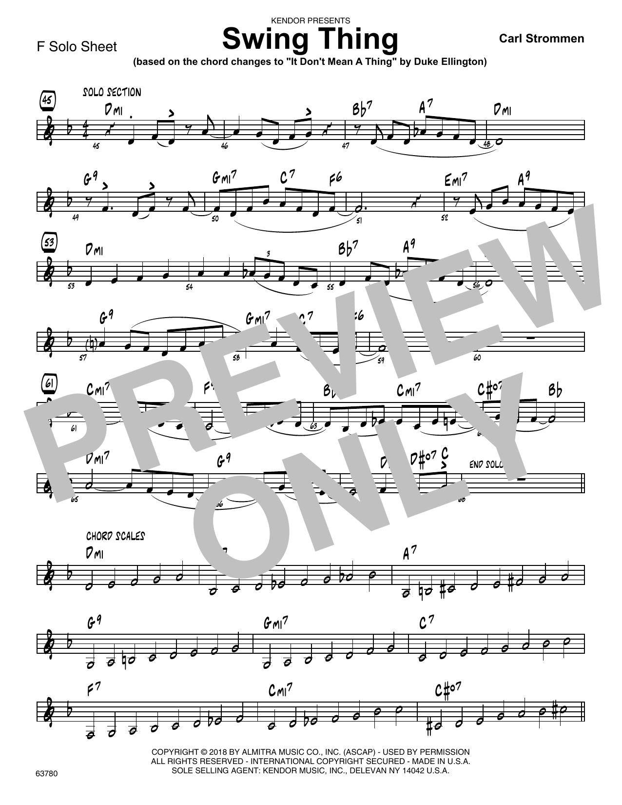 Learn to play Carl Strommen Swing Thing - Solo Sheet for F Instruments sheet music for Jazz Ensemble in minutes. Carl Strommen Swing Thing - Solo Sheet for F Instruments sheet music preview music notes and score for Jazz Ensemble including 1 page(s)