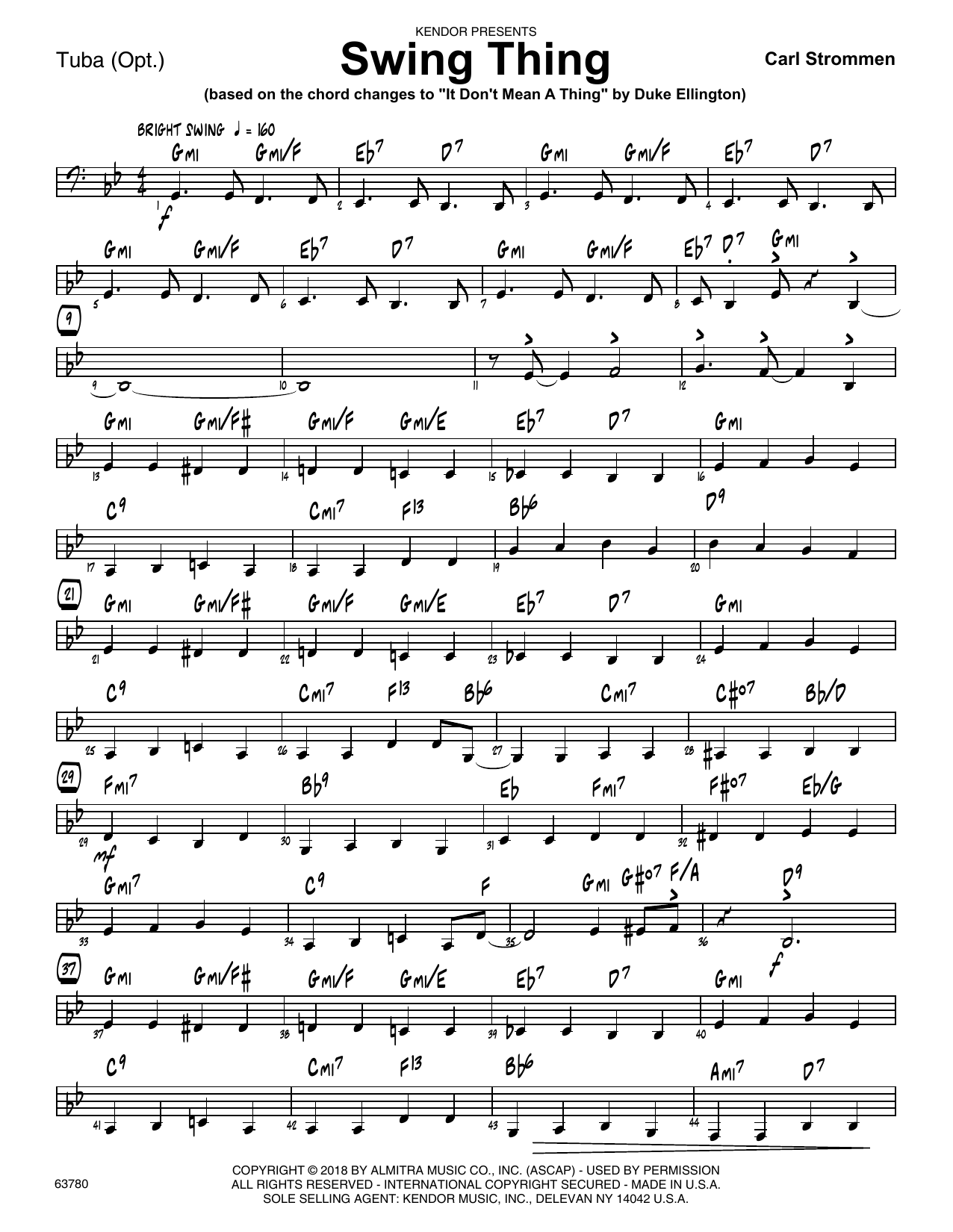 Learn to play Carl Strommen Swing Thing - Tuba sheet music for Jazz Ensemble in minutes. Carl Strommen Swing Thing - Tuba sheet music preview music notes and score for Jazz Ensemble including 2 page(s)