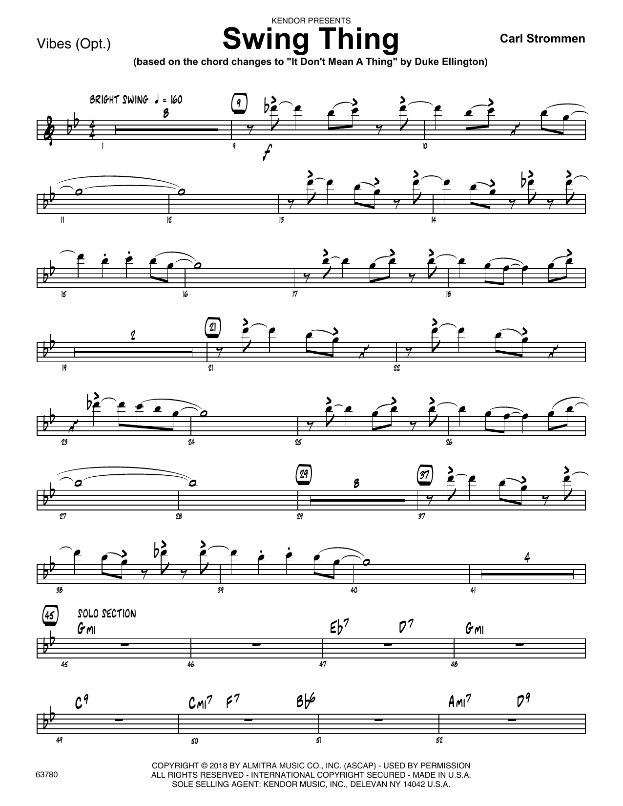 Learn to play Carl Strommen Swing Thing - Vibes sheet music for Jazz Ensemble in minutes. Carl Strommen Swing Thing - Vibes sheet music preview music notes and score for Jazz Ensemble including 2 page(s)