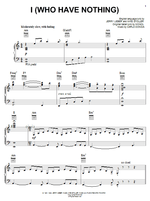 Carlo Donida I (Who Have Nothing) sheet music preview music notes and score for Piano, Vocal & Guitar (Right-Hand Melody) including 4 page(s)