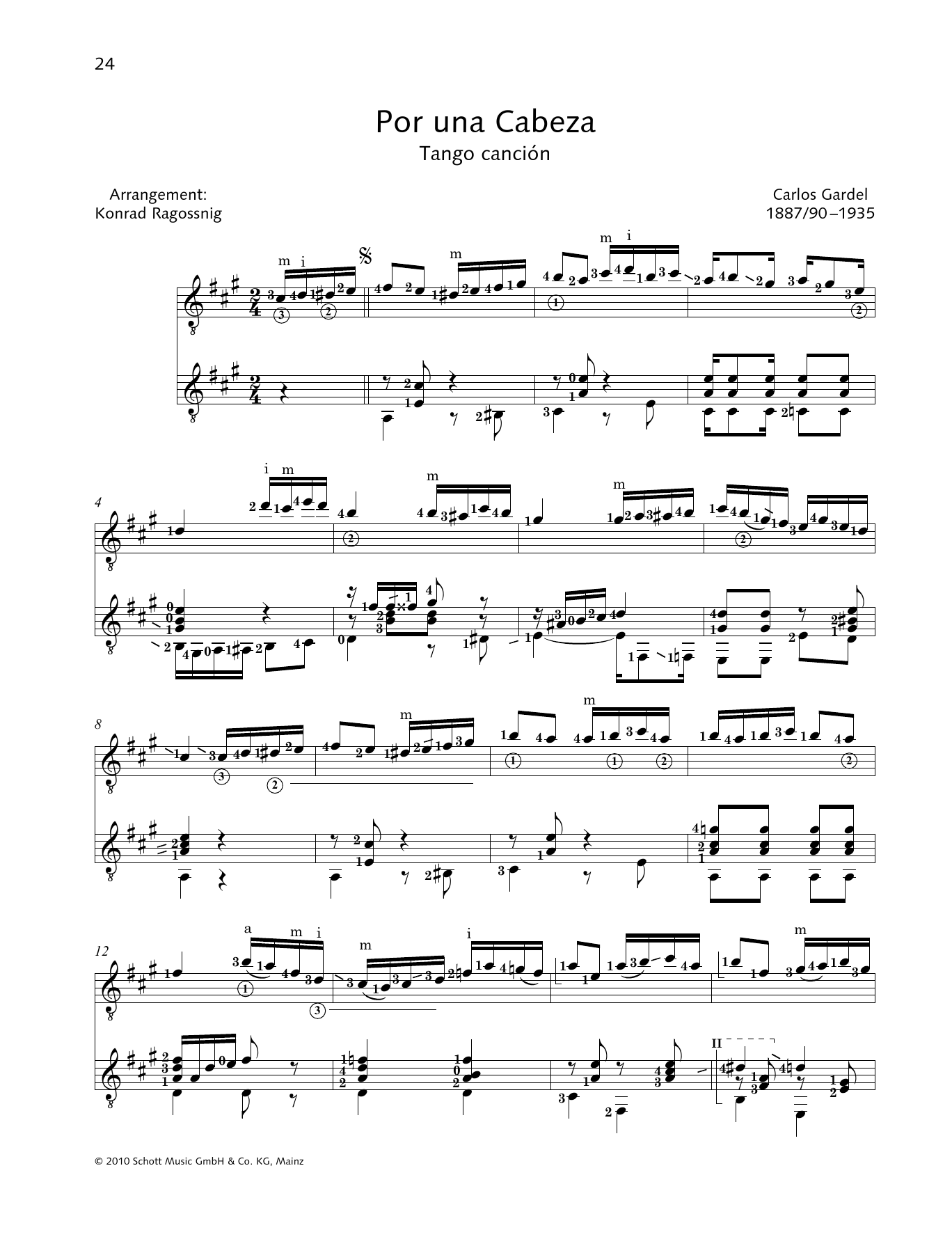Carlos Gardel Por Una Cabeza - Full Score sheet music, chords, lyrics - Printable PDF for Performance Ensemble