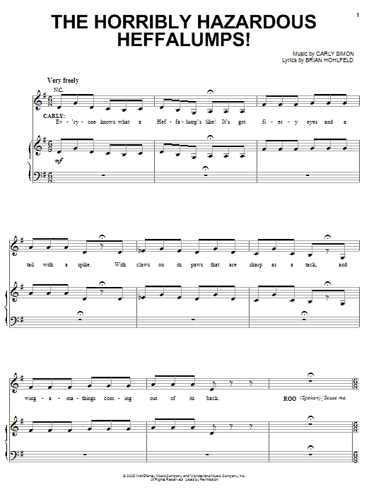 Carly Simon The Horribly Hazardous Heffalumps! (from Pooh's Heffalump Movie) sheet music, chords, lyrics - Printable PDF for Piano, Vocal & Guitar (Right-Hand Melody)