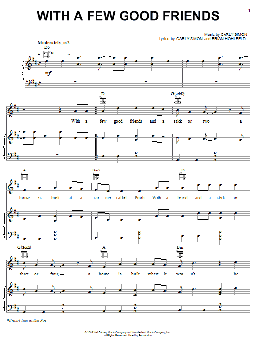 Carly Simon With A Few Good Friends (from Piglet's Big Movie) sheet music preview music notes and score for Piano, Vocal & Guitar (Right-Hand Melody) including 5 page(s)