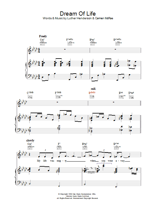 Learn to play Carmen McRae Dream Of Life sheet music for Piano, Vocal & Guitar in minutes. Carmen McRae Dream Of Life sheet music preview music notes and score for Piano, Vocal & Guitar including 6 page(s)