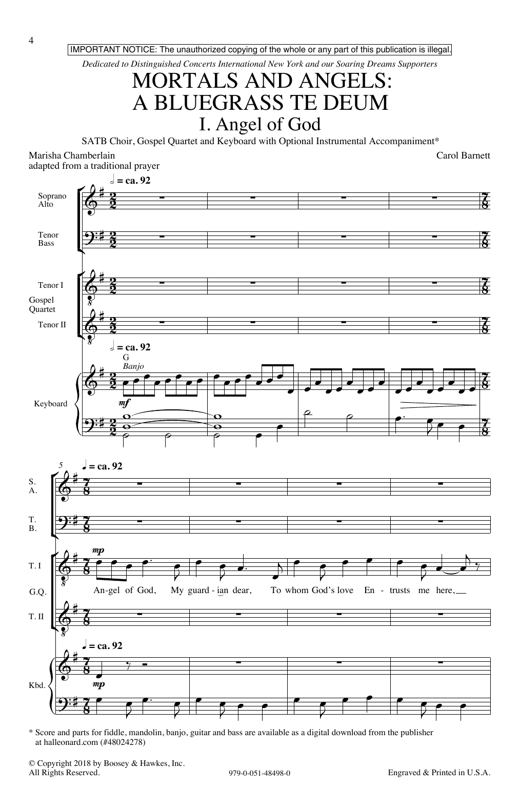 Carol Barnett Mortals & Angels: A Bluegrass Te Deum sheet music, chords, lyrics - Printable PDF for SATB Choir