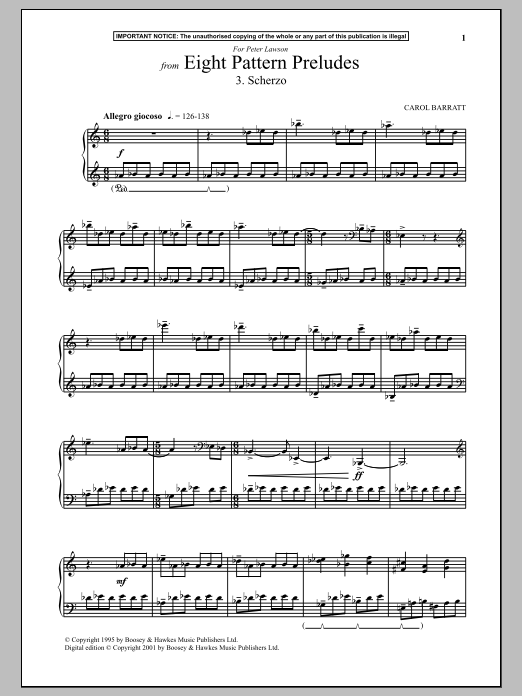 Learn to play Carol Barratt Eight Pattern Preludes, 3. Scherzo sheet music for Piano in minutes. Carol Barratt Eight Pattern Preludes, 3. Scherzo sheet music notes and chords