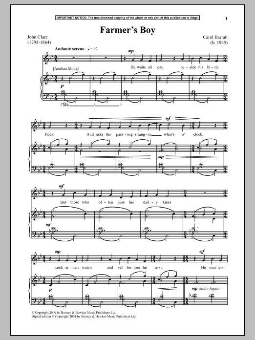 Learn to play Carol Barratt Farmer's Boy sheet music for Piano in minutes. Carol Barratt Farmer's Boy sheet music notes and chords