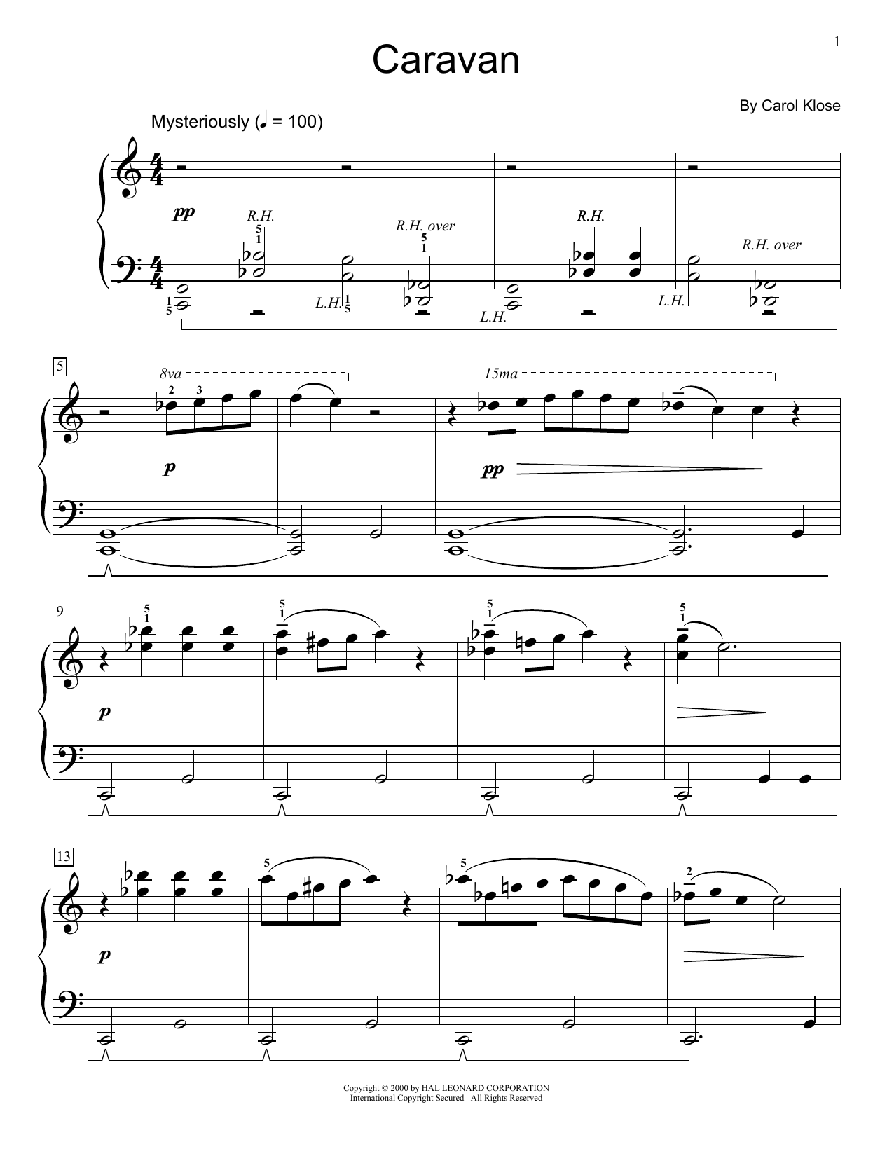 Carol Klose Caravan sheet music preview music notes and score for Easy Piano including 3 page(s)