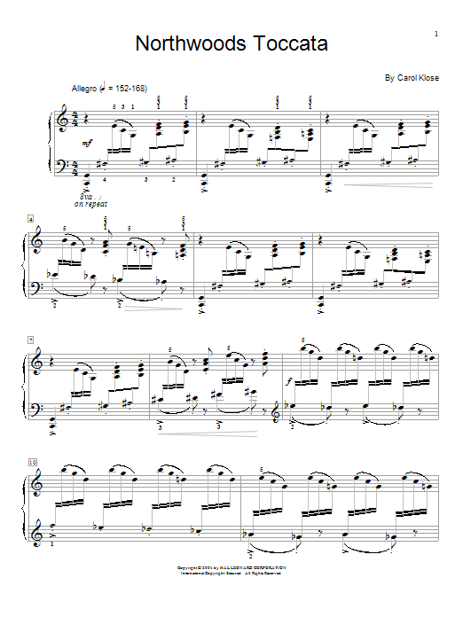 Learn to play Carol Klose Northwoods Toccata sheet music for Easy Piano in minutes. Carol Klose Northwoods Toccata sheet music preview music notes and score for Easy Piano including 9 page(s)