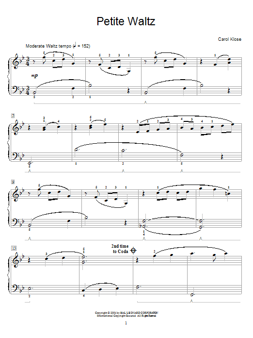 Learn to play Carol Klose Petite Waltz sheet music for Easy Piano in minutes. Carol Klose Petite Waltz sheet music preview music notes and score for Easy Piano including 3 page(s)