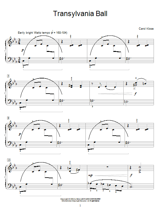 Learn to play Carol Klose Translyvania Ball sheet music for Easy Piano in minutes. Carol Klose Translyvania Ball sheet music preview music notes and score for Easy Piano including 3 page(s)
