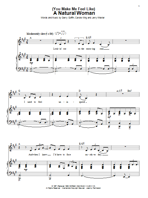 Learn to play Carole King (You Make Me Feel Like) A Natural Woman sheet music for Piano & Vocal in minutes. Carole King (You Make Me Feel Like) A Natural Woman sheet music preview music notes and score for Piano & Vocal including 7 page(s)