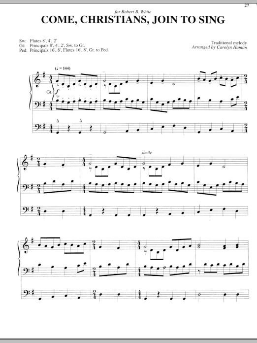 Carolyn Hamlin Come, Christians, Join To Sing sheet music, chords, lyrics - Printable PDF for Organ