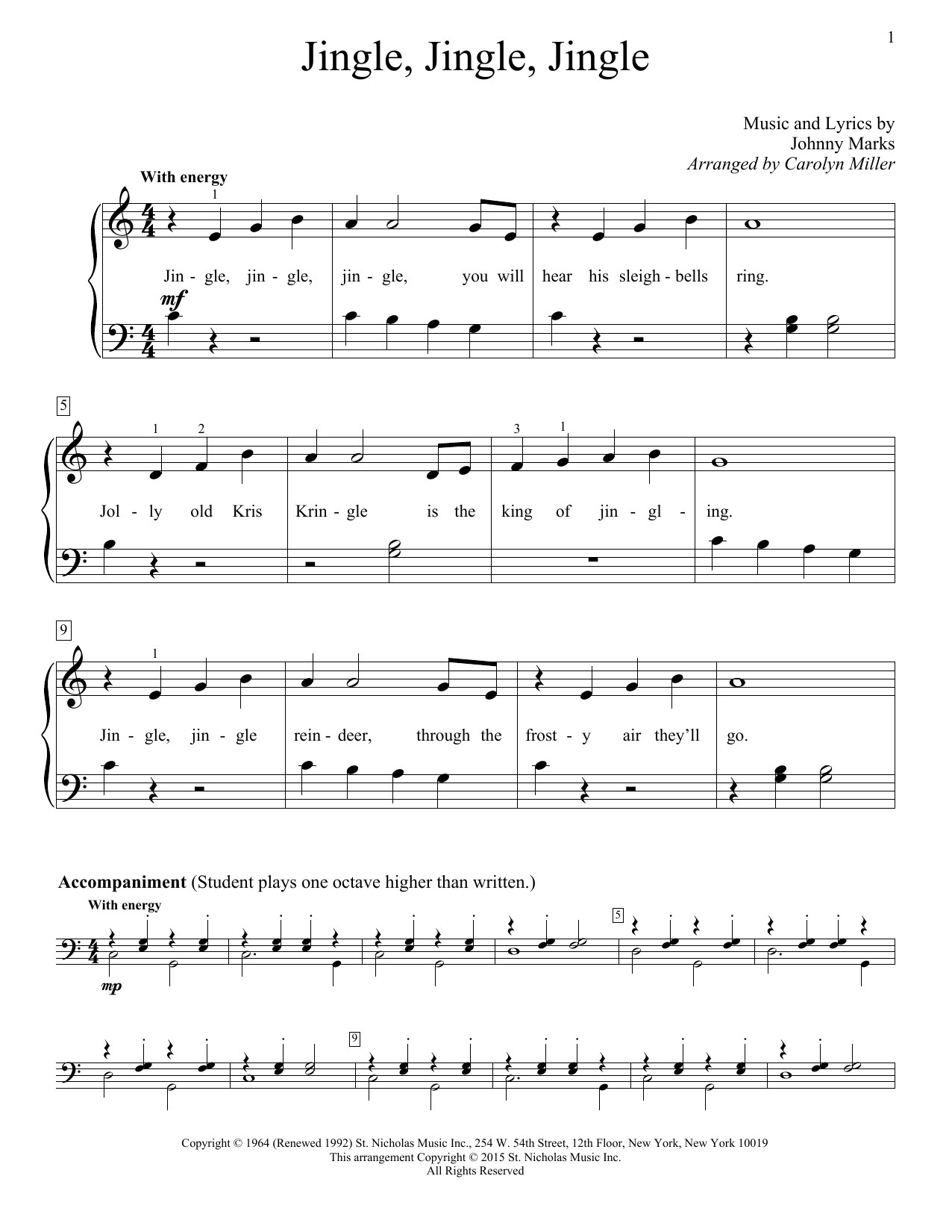 Carolyn Miller Jingle, Jingle, Jingle sheet music, chords, lyrics - Printable PDF for Educational Piano