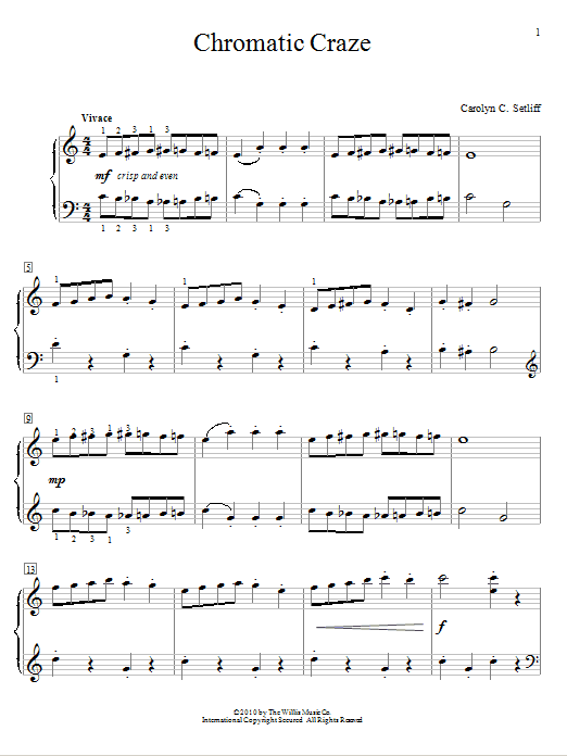 Learn to play Carolyn C. Setliff Chromatic Craze sheet music for Easy Piano in minutes. Carolyn C. Setliff Chromatic Craze sheet music preview music notes and score for Easy Piano including 2 page(s)