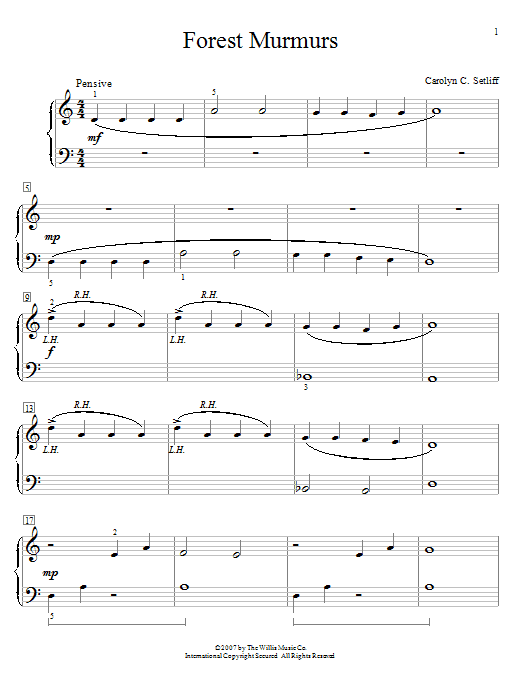 Learn to play Carolyn C. Setliff Forest Murmurs sheet music for Easy Piano in minutes. Carolyn C. Setliff Forest Murmurs sheet music preview music notes and score for Easy Piano including 2 page(s)