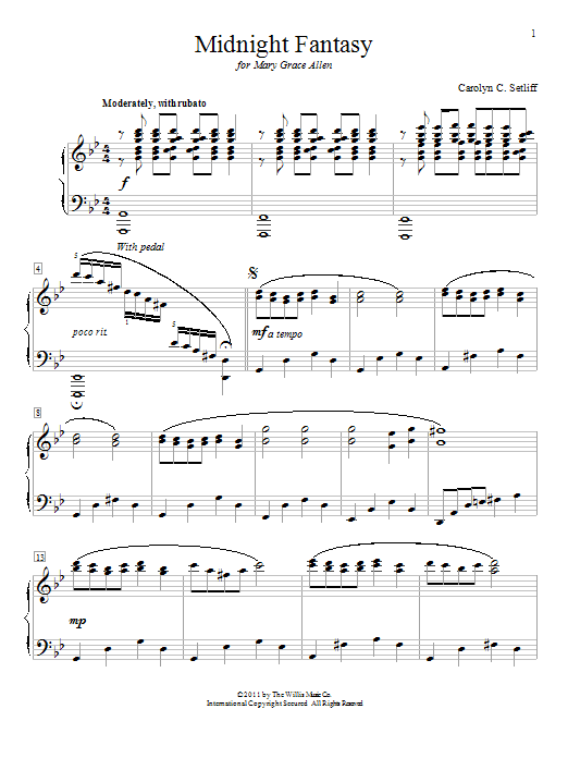 Learn to play Carolyn C. Setliff Midnight Fantasy sheet music for Piano in minutes. Carolyn C. Setliff Midnight Fantasy sheet music notes and chords